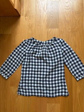 Boden linen navy gingham back button top size 4